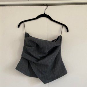 ZARA WOMAN NWT FW22 DARK GRAY PINSTRIPE CORSET TOP SIZE SMALL 3067/155